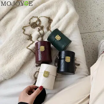 

Mini Fashion Crossbody Bags Women Cylinder PU Leather Chain Shoulder Messenger Handbag Retro Small Lipstick Purse