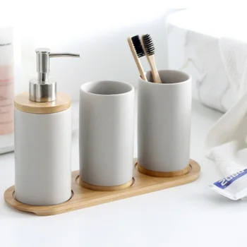 

Mouthwash Cup Sets Bathroom Mouthwash Cup Fat 2 Bottle Soap Liquid Bottle + Base Ceramic Bathroom Porcelain Mouthwash Cup