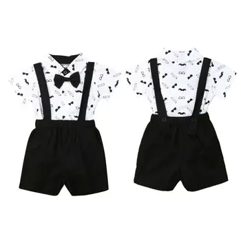 

Infant Baby Boys Fashion 2PCS Outfits Short Sleeve Gentlemen Bowknot T-Shirt+Bib Pants Formal Clothes Set