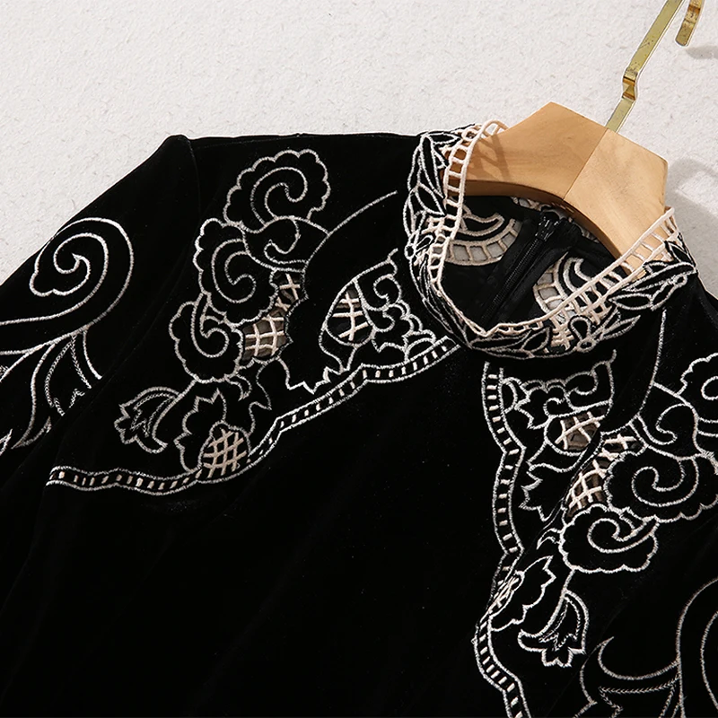 AELESEEN Runway Black Maxi Dress Women Stand