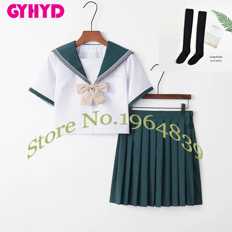 Японская школьная форма, Матросская юбка, маскировка, корейский стиль, белый топ+ зеленая юбка, Морской стиль, одежда для девочек - Цвет: Short Set With Socks