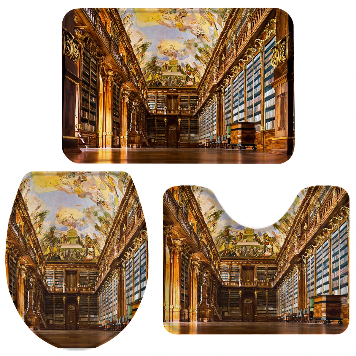Vintage Palace Mural Carving Pillar Yellow Brown Bath Set Toilet Cover Mat Pedestal Rug Non Slip Bathroom Rug Set Bathroom Accessories Sets Aliexpress