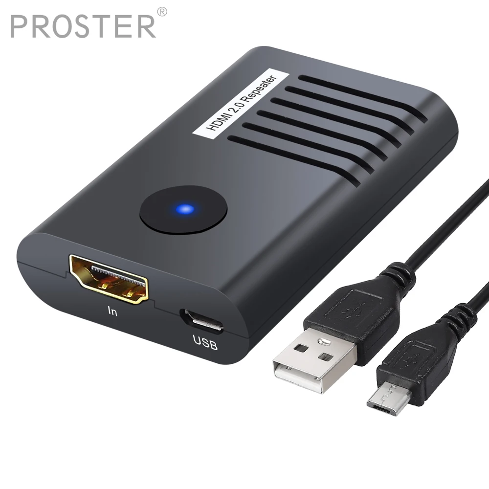

PROSTER HDMI 2.0 Repeater 60M 4K 2160P 3D Extender Booster Adapter Mini Metal Shell HDMI Repeater Extender for PC DVD Sky