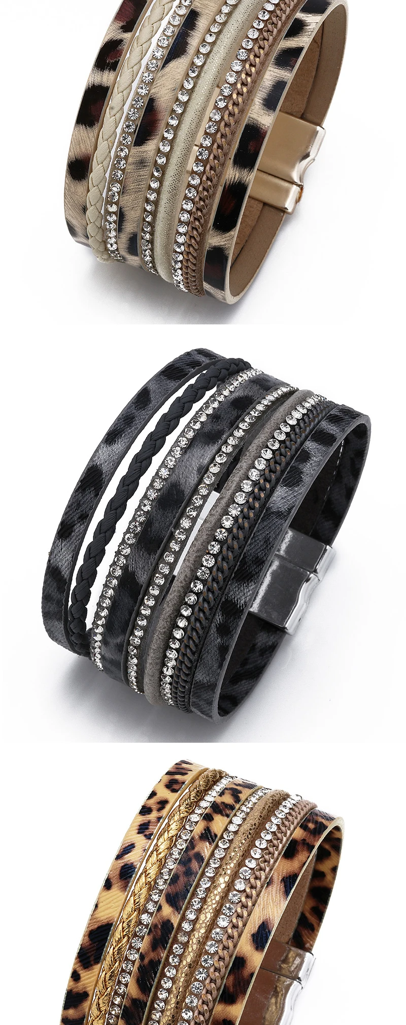 ZG кожаный браслет с леопардовым принтом для женщин, многослойный браслет с кристаллами, Женские Ювелирные изделия