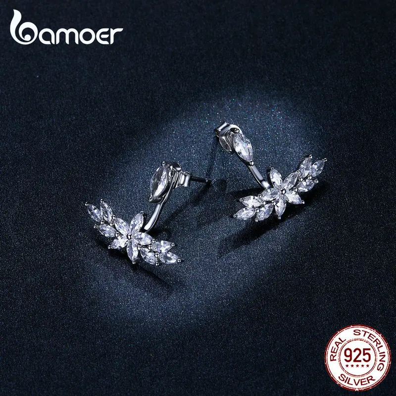 Bamoer, серебро 925, ювелирное изделие, серьги-гвоздики для женщин, 925 пробы, серебро, металл, прозрачный CZ, свадебное, на помолвку, Заявление, ювелирные изделия BSE287