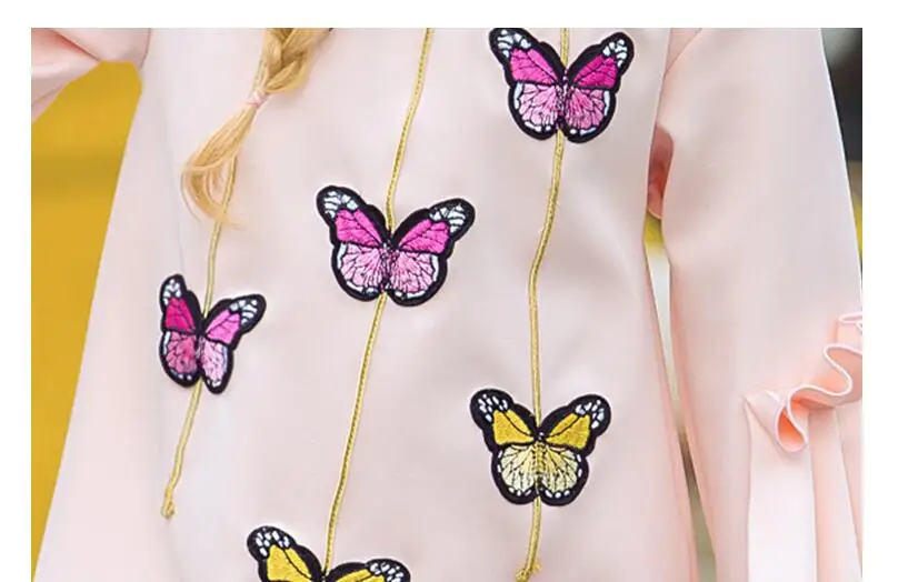 Одежда для маленьких девочек новое осенне-весеннее платье для девочек Детские хлопковые розовые платья с бабочками для девочек, праздничная одежда осеннее платье для малышей