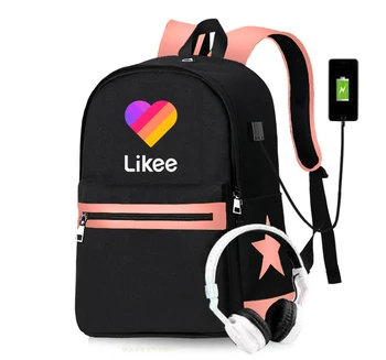 

Usb Charging Women Backpack Likee Backpacks Travel Backpack Bag Teenage Girls Fashion Canvas "LIKEE 1 (Like Video)" School Bags