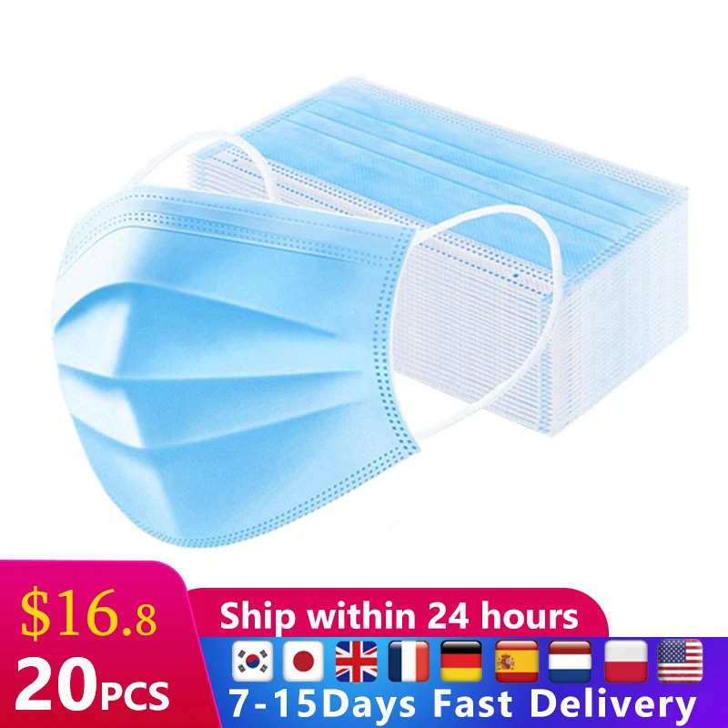 

20Pcs Disposable Masks Anti Dust Mouth Face Mask profession 3-layer Non-Woven Masks Protection Soft Protective Mask Fast Ship