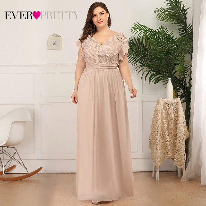Платья для мамы невесты размера плюс Ever Pretty EZ07709 элегантные шифоновые темно-синие вечерние платья трапециевидной формы - Цвет: Blush