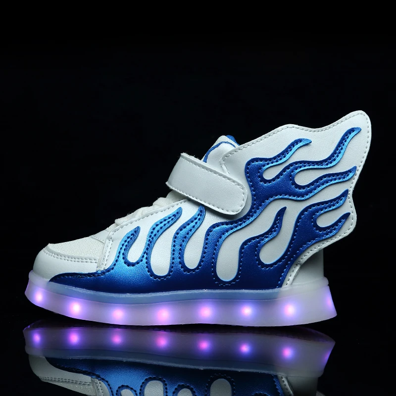 Новинка года; синяя детская обувь для мальчиков и девочек; Модный светодиодный usb-светильник для малышей; Светящиеся кроссовки с крылышками; детская удобная спортивная обувь на плоской подошве