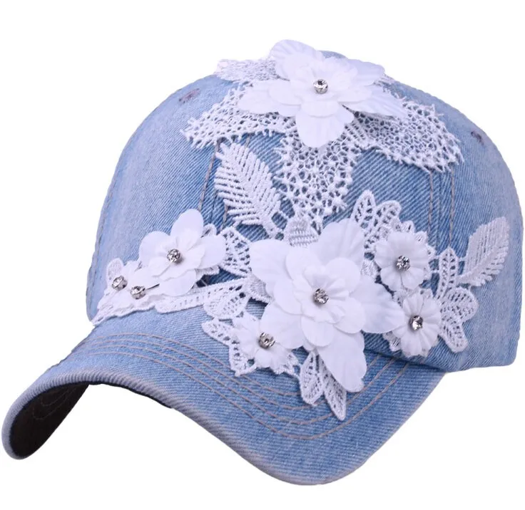 Casquette модная бейсболка женская летняя Спортивная Кепка Цветочные кепки со стразами женские красивые шапки в цветочек шляпа бренда Gorra hombre - Цвет: SKY BLUE