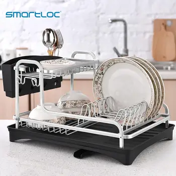 

smartloc Aluminium Alloy Dish Rack Drying Rack Dishes Drainer Drying Plate Shelf Sink Supplies Knife and Fork Container