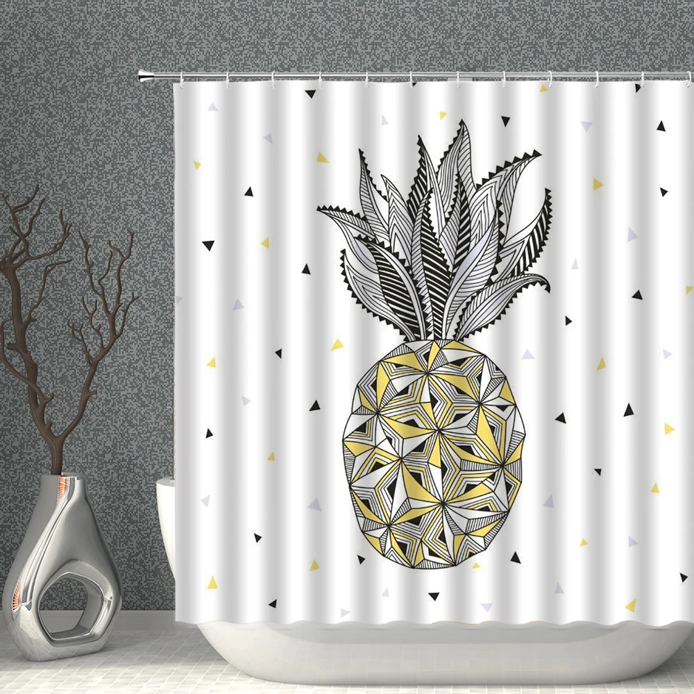 Pineapple Shower Curtain High Quality Waterproof Fabric White Bath