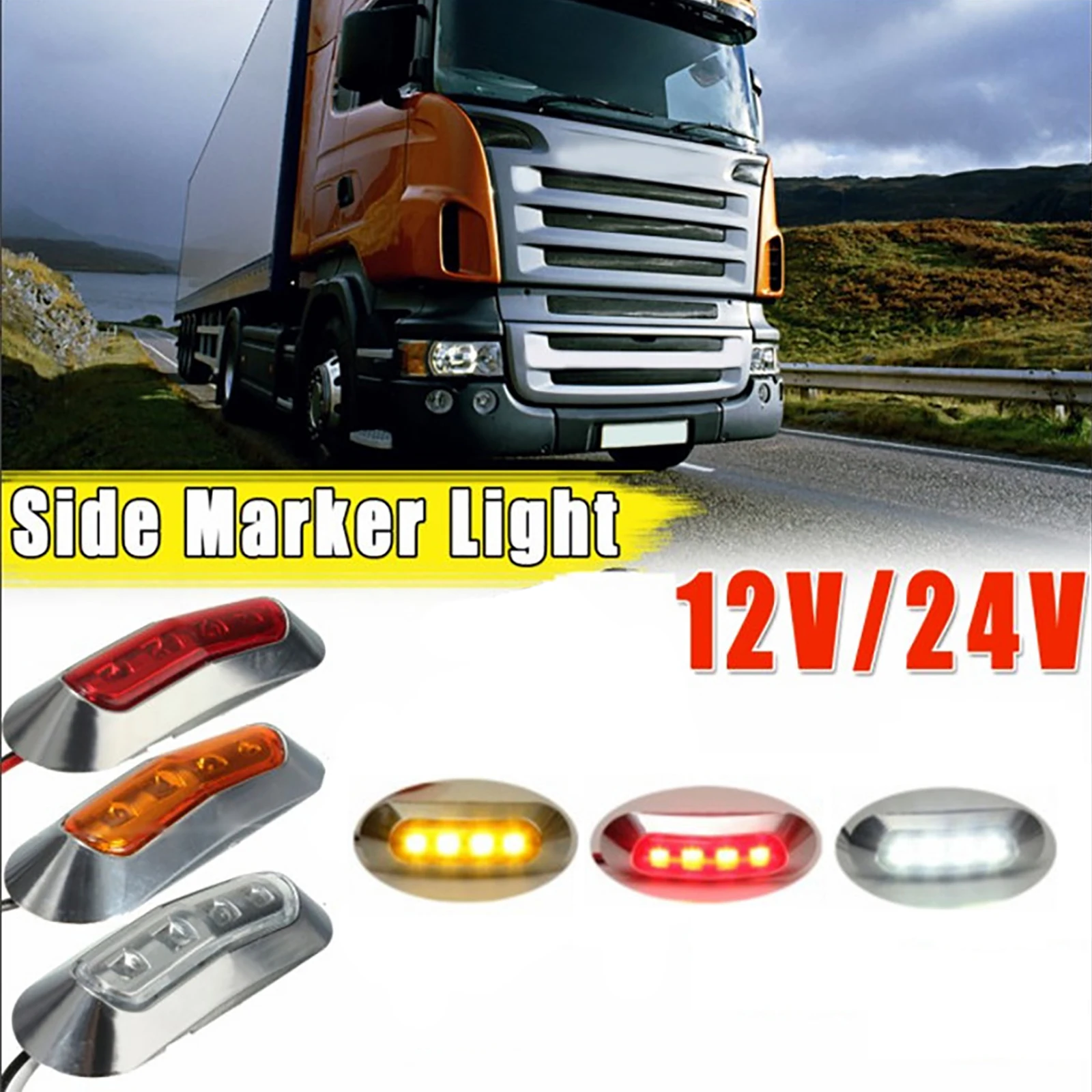

5pcs Car Signal light Truck Bus Trailer Car Side Clearance Marker Lamp Indicators Light White Amber Caravan 4LED Red Truck Light