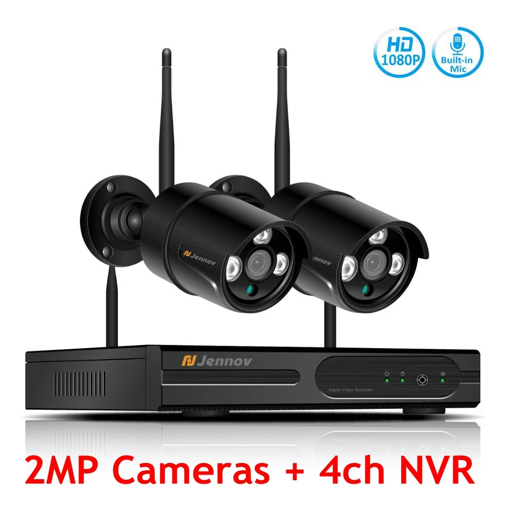 2MP 2 Cameras Jennov H.265 5MP 4CH Домашняя безопасность беспроводная камера системы видеонаблюдения комплект камеры видеонаблюдения wifi NVR Беспроводная 1080P IP Камера уличная IR-Cut - Цвет: 2MP 2 Cameras