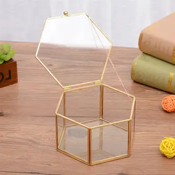 

Hexagon Geometric Ring Box Wedding Gift Box Unique Party Favor Decorations Glass Gift Holder For Jewelry Storage Box A35