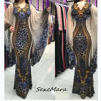 

2020 Spring Fashion Vintage Women Slim Maxi Dress Leopard O-neck Cloak Sleeves Women Dress