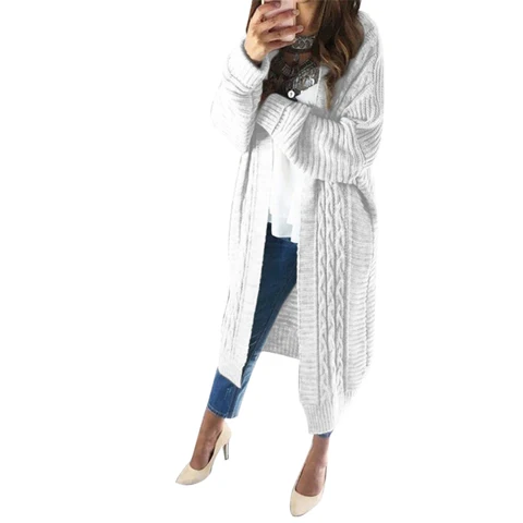 Winter Solid Color Women Warm Open Front Knit Sweater Coat Long Cardigan Outdoor Windproof Gift