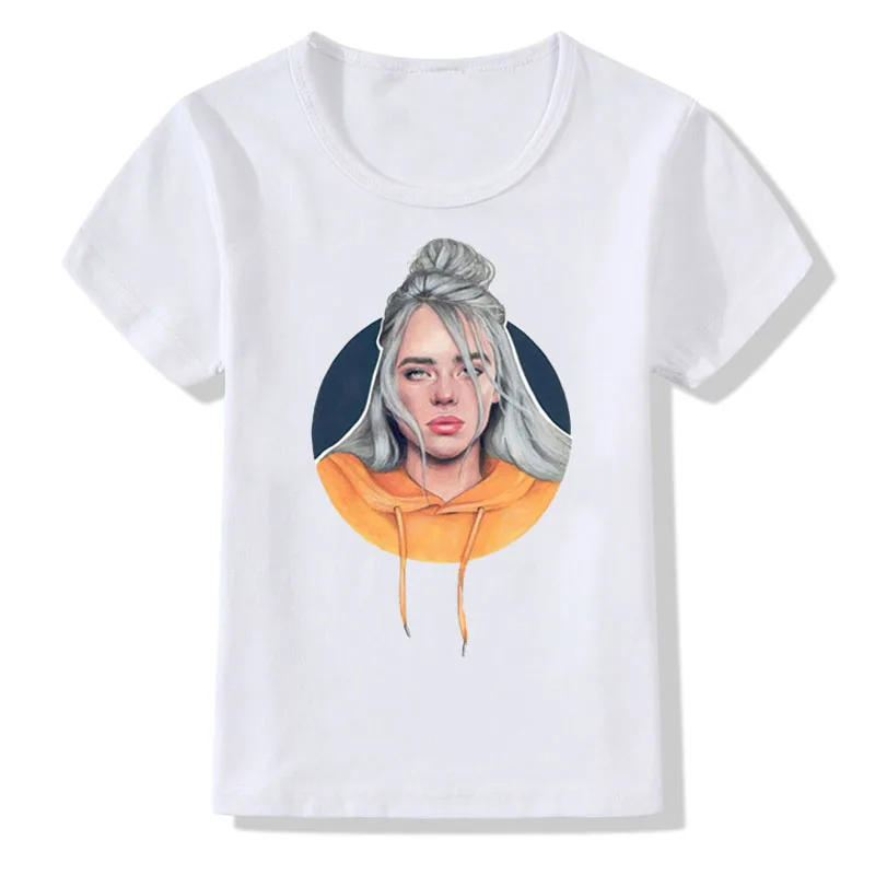 917n-bj-11-21-9 Детская футболка с принтом Billie Eilish белая футболка Harajuku/футболка для маленьких мальчиков и девочек модные топы, футболка Летняя футболка Vogue Billie Eilish - Цвет: 917n-bj-11-21-9