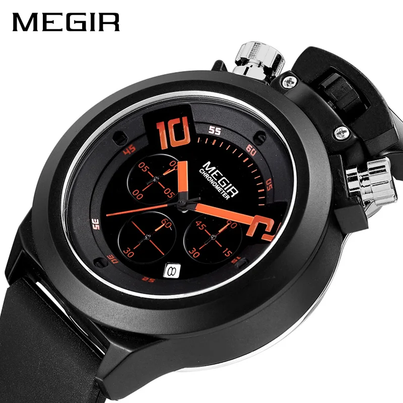 

MEGIR Original Military Watch Analog Display Date Chronograph Sport Watches Men Clock Silicone Wristwatch Relogio Masculino 2004