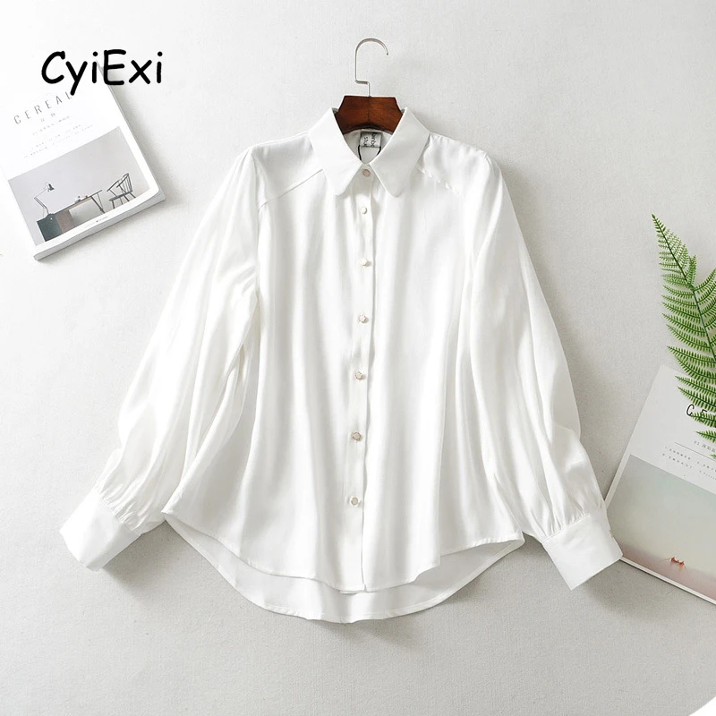 

CyiExi Chic Blouse Women Long Sleeve Shirts and Tops Spring Autumn White Blouse Fashion Ladies Casual Shirt Chemise Femme French