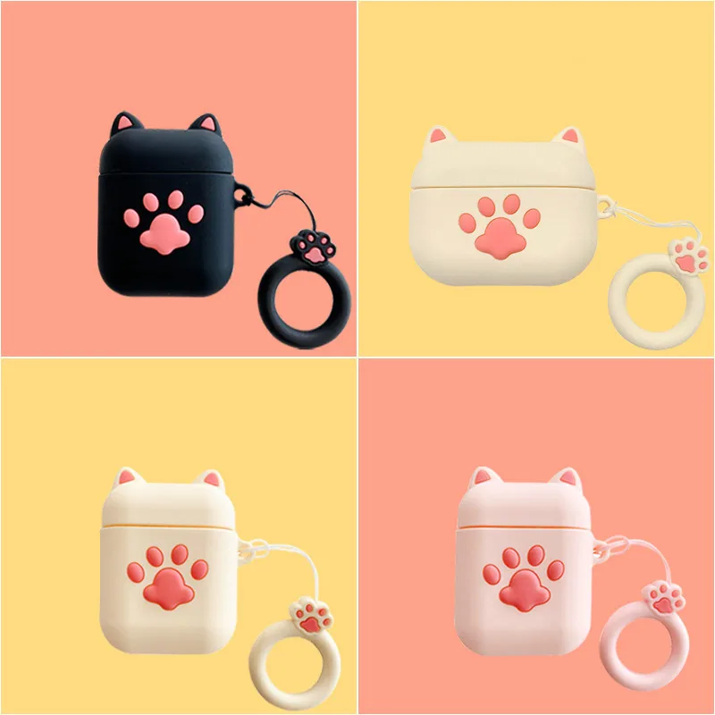 Bluetooth Earphone Case for Airpods Cute Accessories Protective Cover Anti-lost Strap airpods 2 Silicone 3D design Cat paw | Электроника