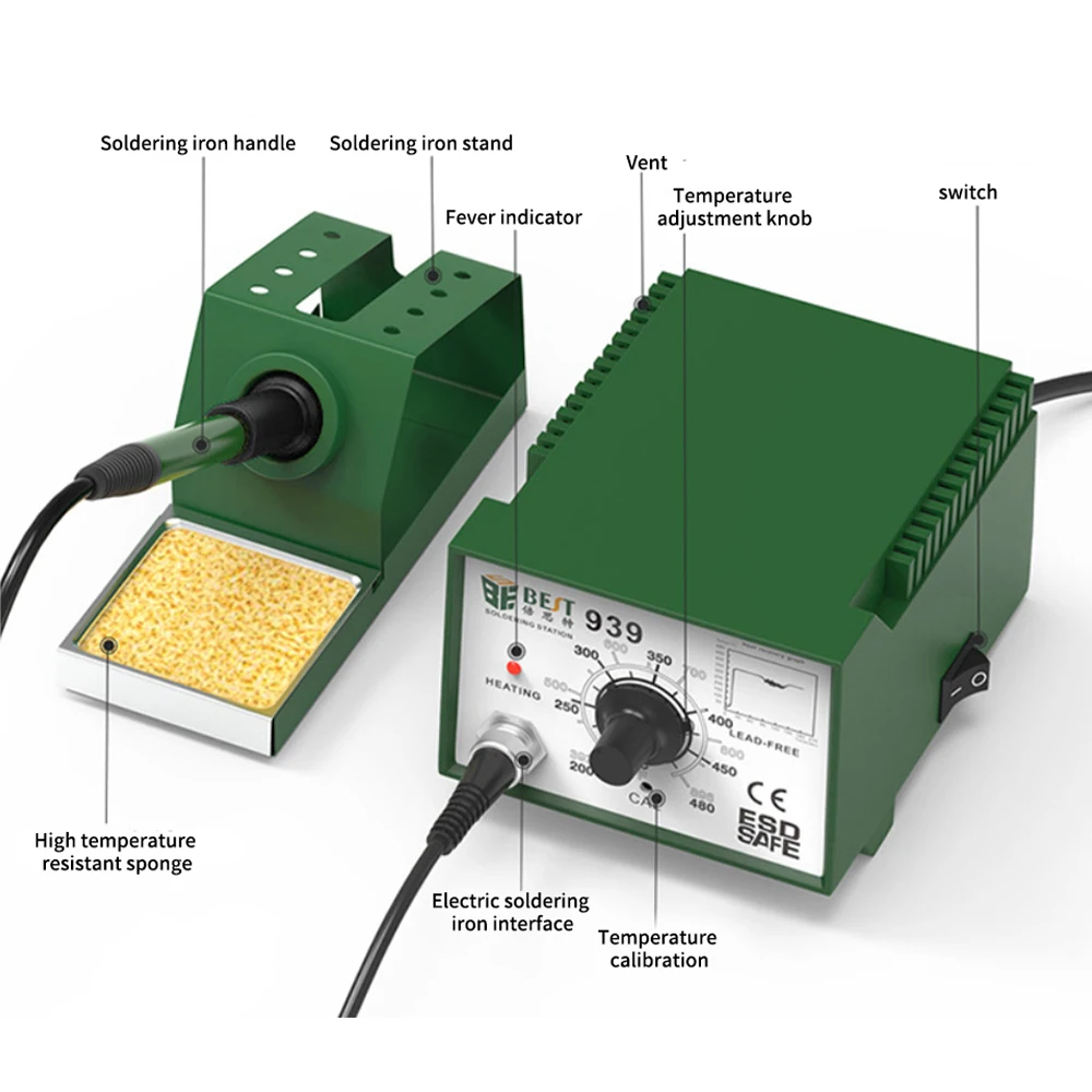 

Adjustable Temperature 60W 200 Â° C - 480 Â° C Welding Stand Lead-free Intelligent Soldering Iron Ceramic Heating Core BST 939