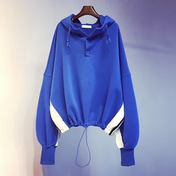 

[EWQ] 2020 Spring Autumn New Arrivals Hooded Collar Batwing Full Sleeve Striped Pattern Women Casual Short Sweatshirt AY15305