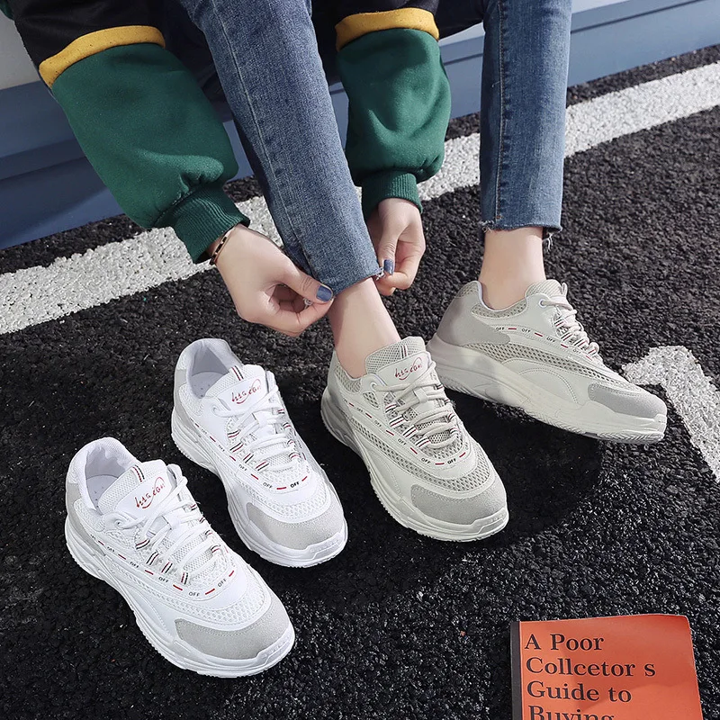 

2019 New Style Spring Summer Dad Athletic Shoes Women's Tennis Red Thick Bottomed Punched Sheet Surface Comfortable MacBook Stud
