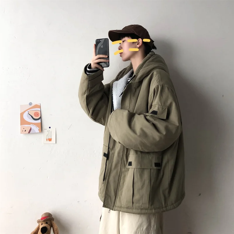 Liketkit, мужское зимнее пальто,, мужской большой размер, Одноцветный, овчина, толстый, с капюшоном, пальто, для мужчин, корейские пары, флисовые куртки и пальто