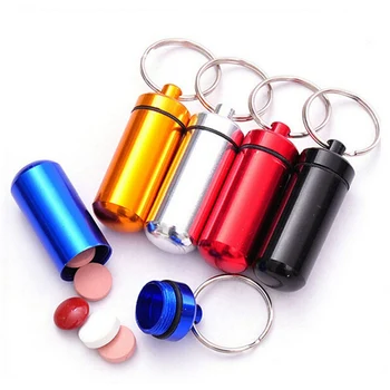 

Aluminum Alloy Key Chain Medicine Pill Bottle Box Round First Aid Sealed Storage Case Portable Waterproof Medicine Container Box