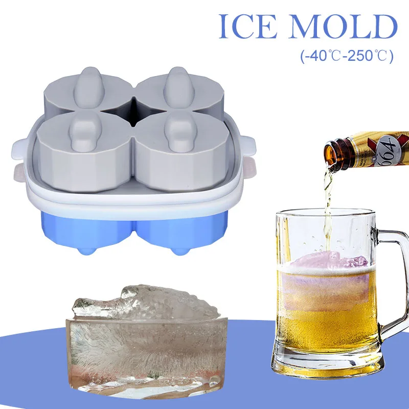 

4 Grids Cute Whiskey Ice Mold 3D Crocodile Head Ice Lattice Cover Ice Box Food-Grade Ice Cream Maker Box Bar Kitchen Tool