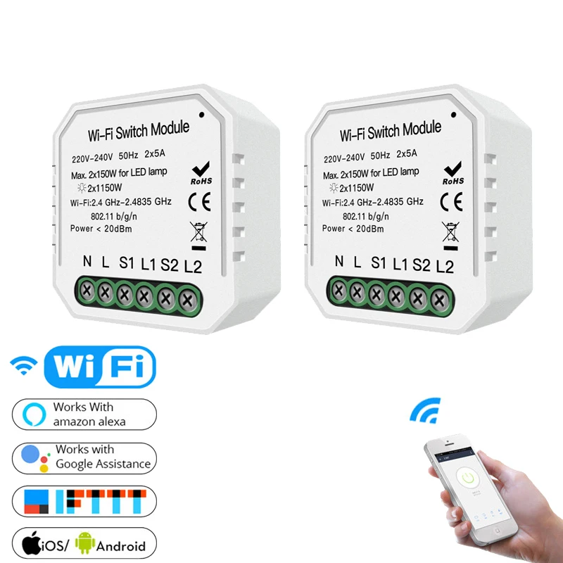 

WiFi Smart Light Switch 2 Gang 2 way Diy Smart Life/Tuya APP Remote Control Works with Alexa Echo Google Home IFTTT