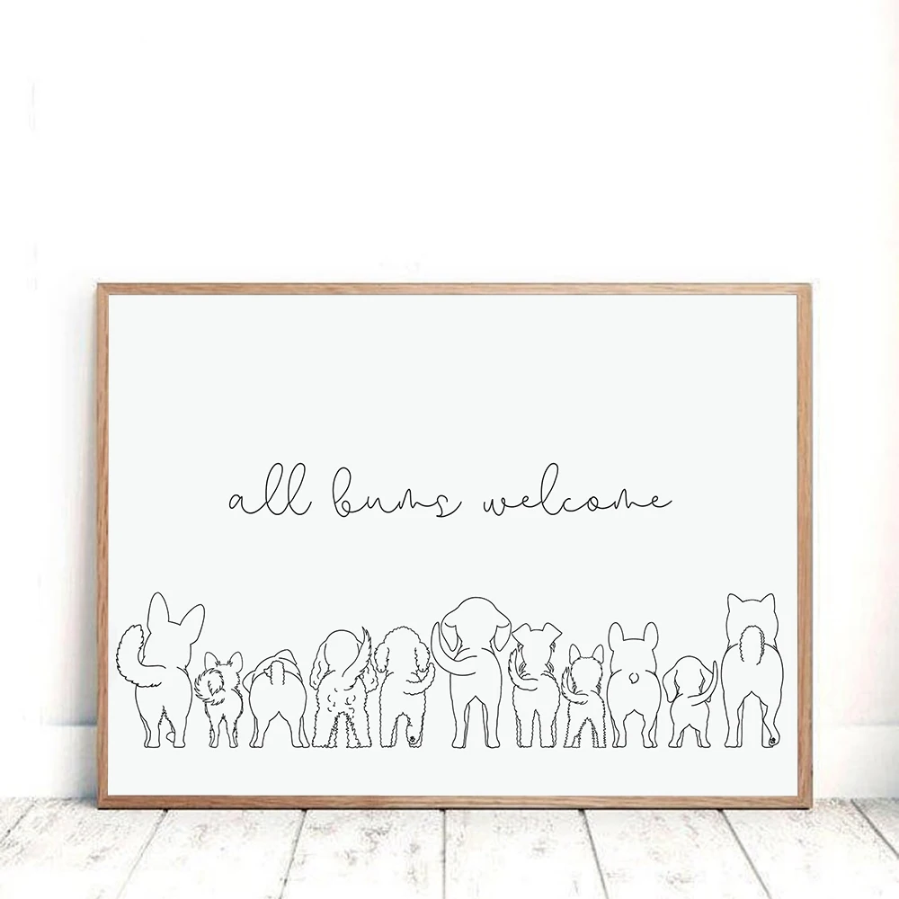 Bathroom All Bums Welcome Quote Canvas Painting Line Art Dog Butts Poster Wall Pictures Fashion for Bedroom Home Decor | Дом и сад