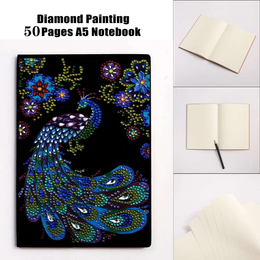 

A5 50 Pages Notebooks 5D DIY Diamond Painting Special Shape Diary Book Diamond Embroidery "peacock " Rhinestones Decor Gift