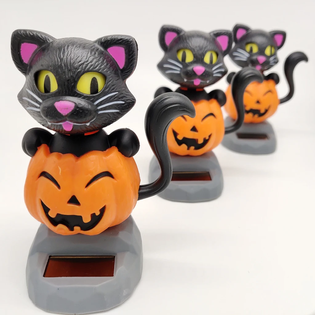 Dancing Pumpkin Cat Swinging Bobble Dancer Solar Power Toy Halloween Decor