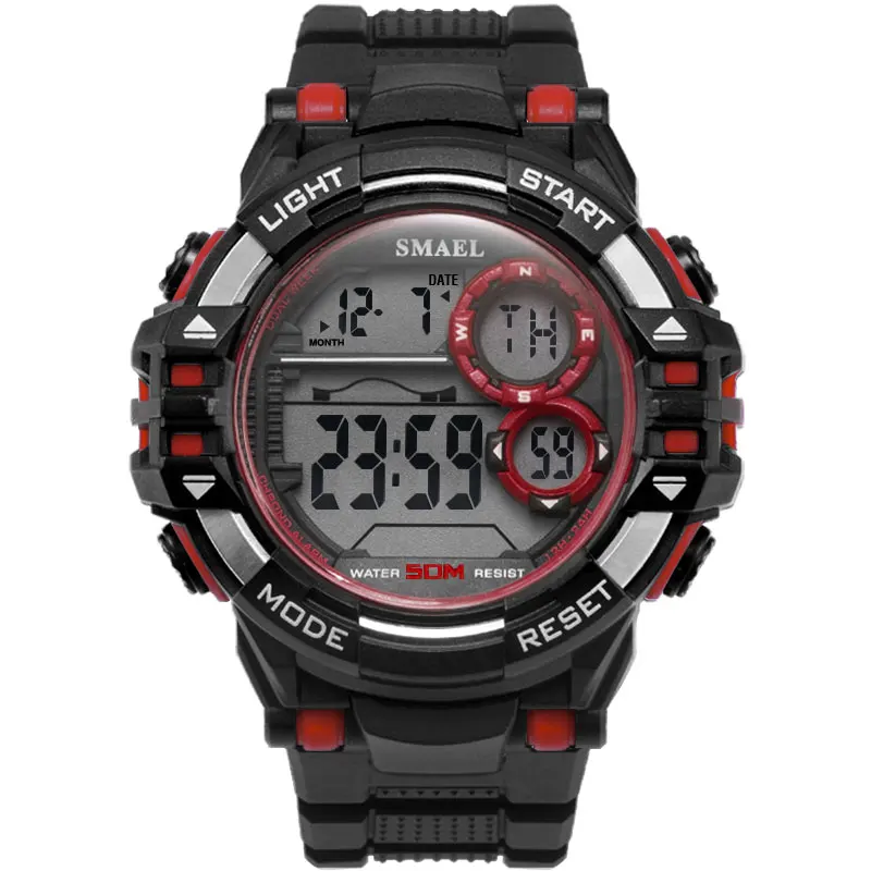 SMAEL 1515 мужские цифровые часы на открытом воздухе, спортивные брендовые роскошные мужские военные светодиодный электронные часы, водонепроницаемые студенческие мужские часы - Цвет: red