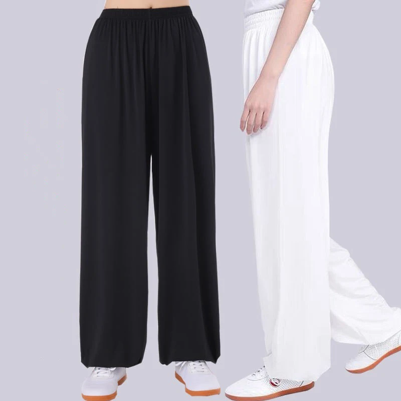 Unisex Tai Chi Pants Ice Silk Morning Exercise Summer Plus Size Loose Bloomers Practice Martial Arts Pant