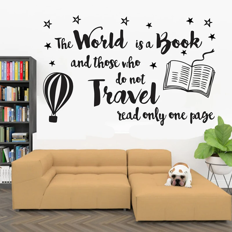 Large Reading Book Travel World Wall Sticker Classroom Education Bookshelves Inspirational Quote Wall Decal Office Vinyl Decor (2)