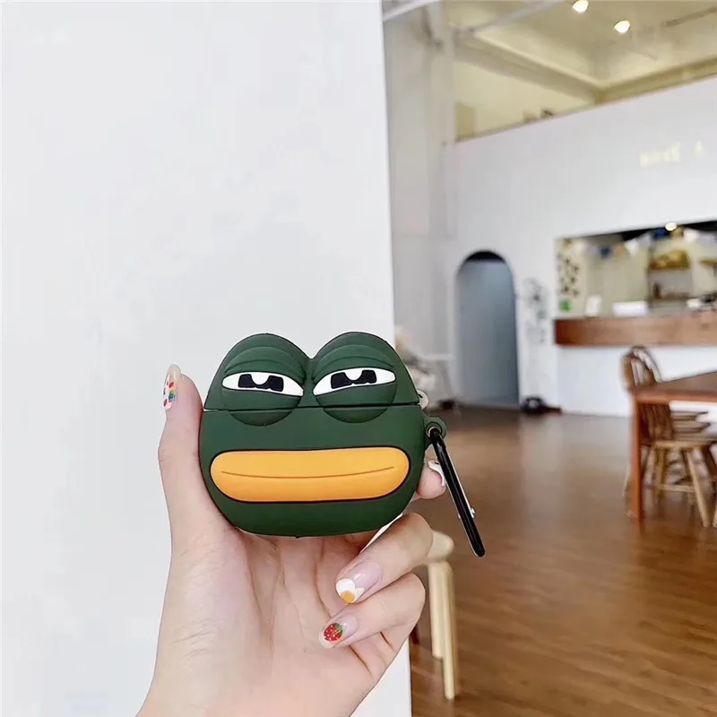 

new arrival sad frog green pepe funny design bluetooth wireless headset cover for apple airpods protective case BIA726