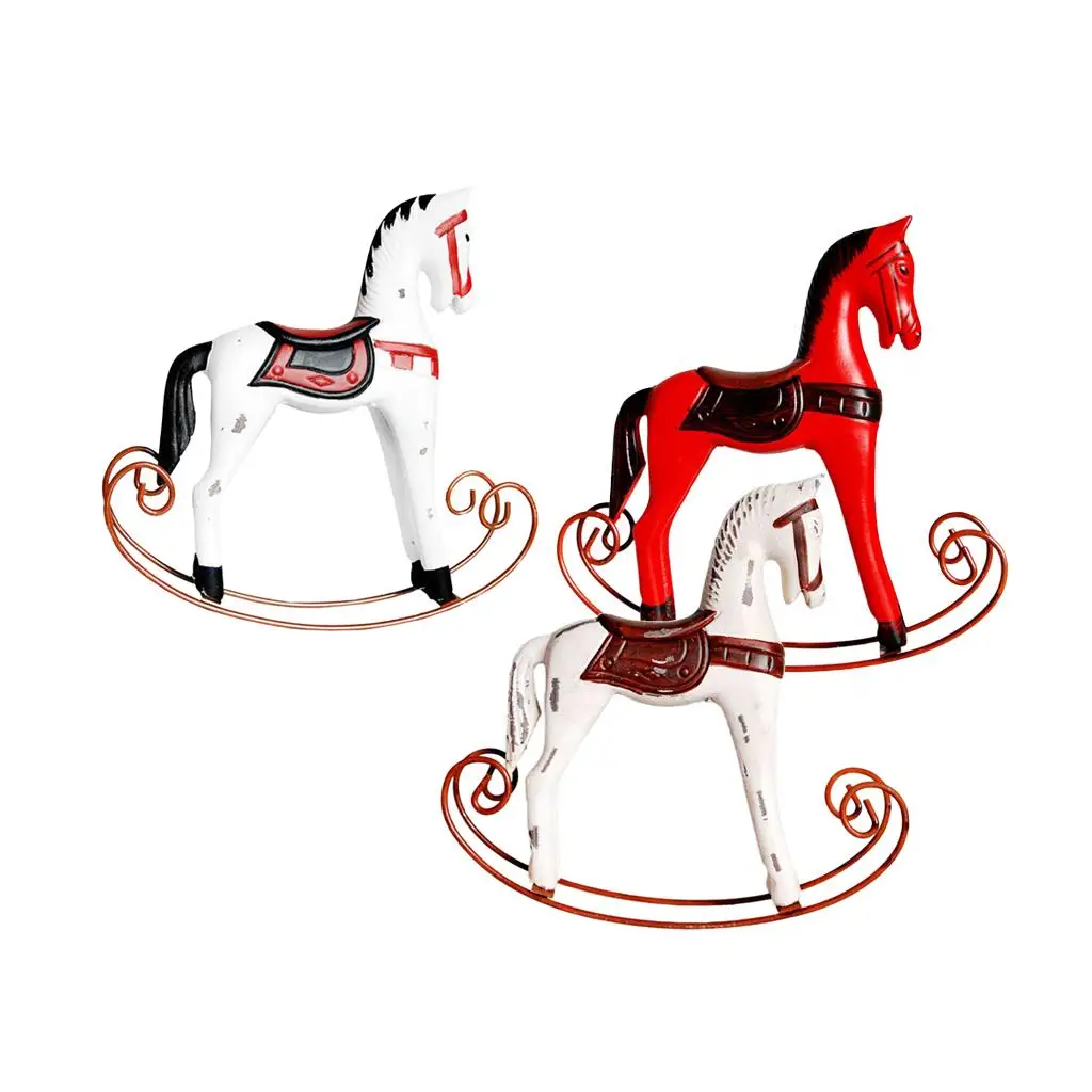 Wooden Mini Rocking Horse Craft Decoration Nordic Style Wooden Crafts