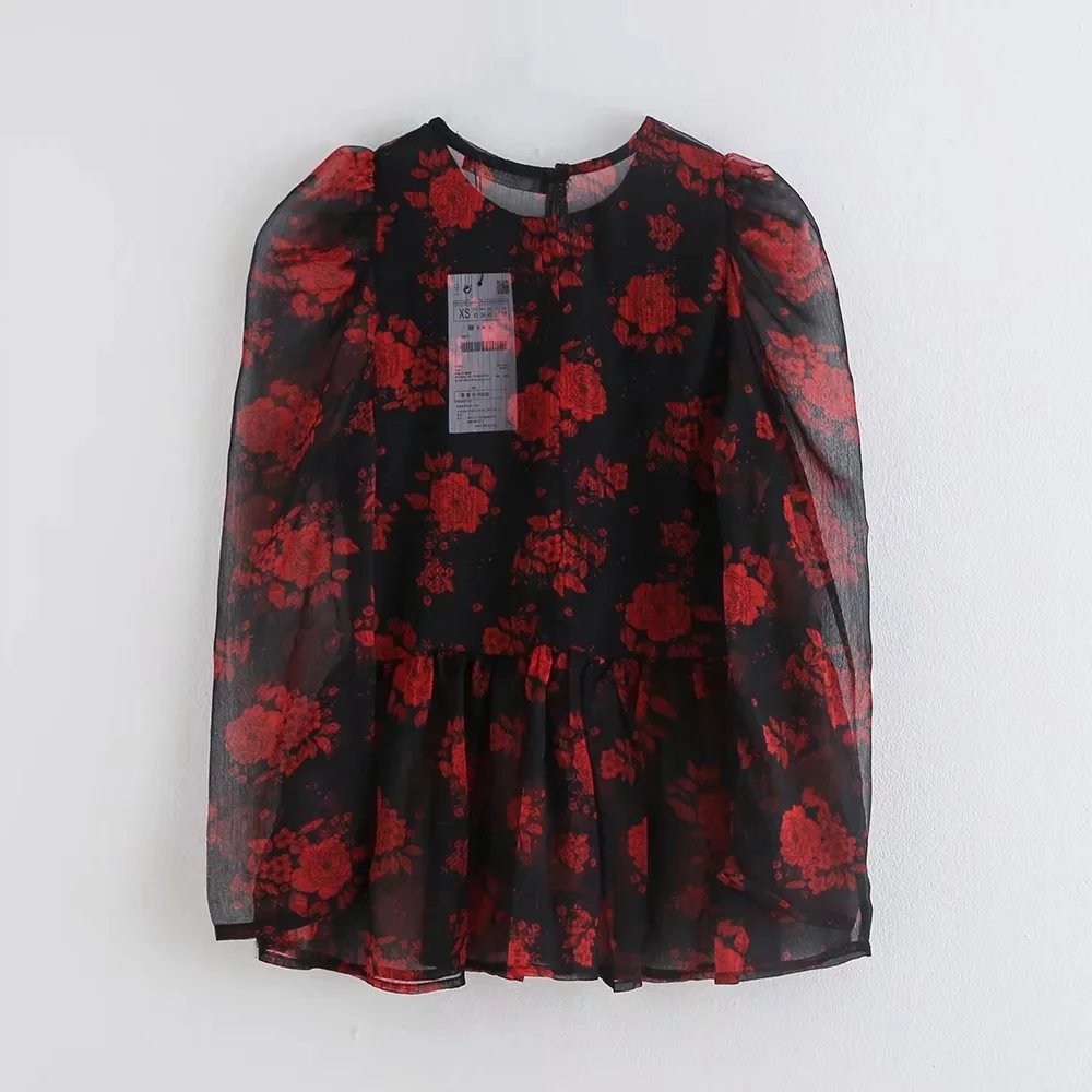 Увядший английский осенний цветочный принт винтажный буф рукав рубашка женская blusas mujer de moda рубашка женские Топы И Футболки