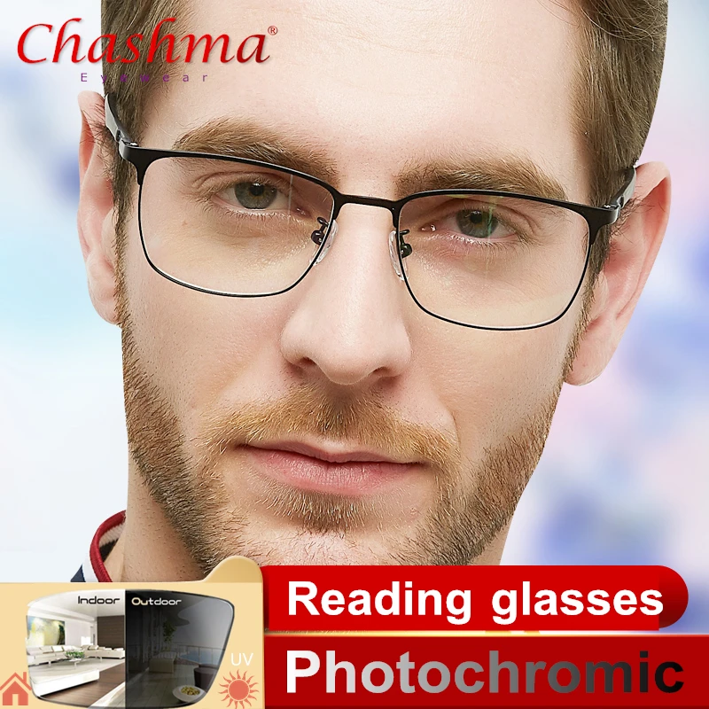 Переходные фотохромные солнцезащитные очки для чтения для мужчин дальнозоркость пресбиопии с диоптриями очки для пресбиопии