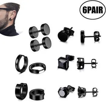 

Lvcky 4-6 Pairs Stainless Steel Stud Earrings for Men Women Earrings Hoop Huggie Ear Piercing 18G（-）