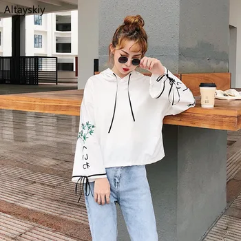 

Hoodies Women Loose White with Hat Long Sleeve Korean Style Sweatshirts Pullover Hooded 2020 Streetwear Thin Spring Female New
