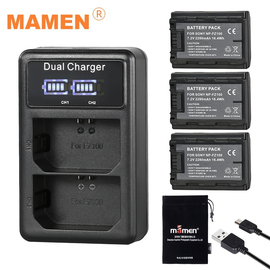 

3Pcs NP-FZ100 NP FZ100 NPFZ100 Digital Camera Battery Pack+ USB LCD Dual Charger for Sony A7R III A7 III BC-QZ1 A9/A9R Alpha9