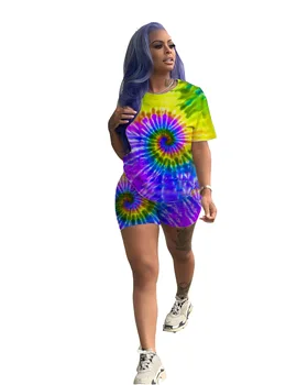 

Women New Summer Black Hole Tie Dye 3d Print Short Sleeve O-neck T Shirts & Shorts Suit Two Piece Set Sporty Tracksuit