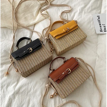 

New Arrival Solid Color Women 2020 Shoulder Bag Patchwork Flap Straw Bag Beach bags Casual Cross body bags Ladies Bag