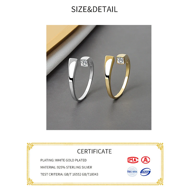 Silver Rings Real 925 Sterling Silver Rings Women vintage zircon open round Engagement Rings Silver 925 Jewelry Anillos Mujer