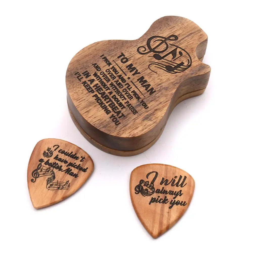 3 Pcs/set Handmade Wooden Guitar Pick Box and Picks Paddles for Guitarist Music Lovers Gifts